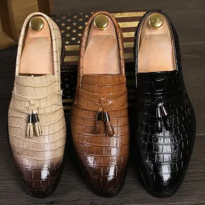 ROGUE Men's Crocodile Pattern Faux Leather Loafers