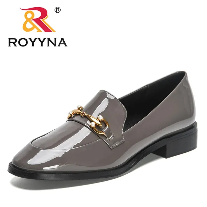 ROYYNA Classy Patent Leather Low Heel Loafer Shoes