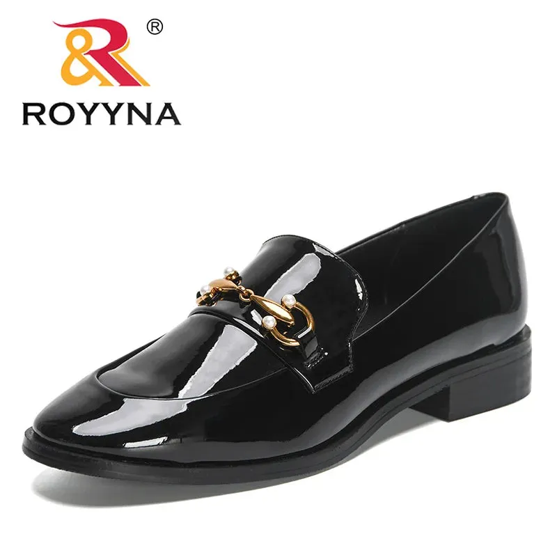 ROYYNA Classy Patent Leather Low Heel Loafer Shoes