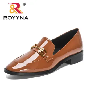 ROYYNA Classy Patent Leather Low Heel Loafer Shoes