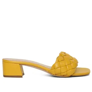 Saint Kate Yellow Leather Woven Mid Heeled Sandal
