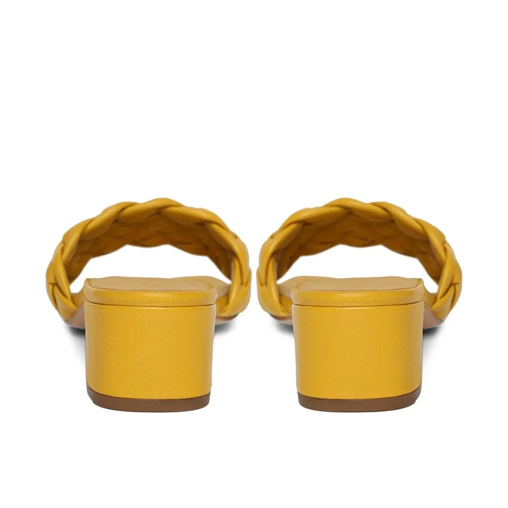 Saint Kate Yellow Leather Woven Mid Heeled Sandal