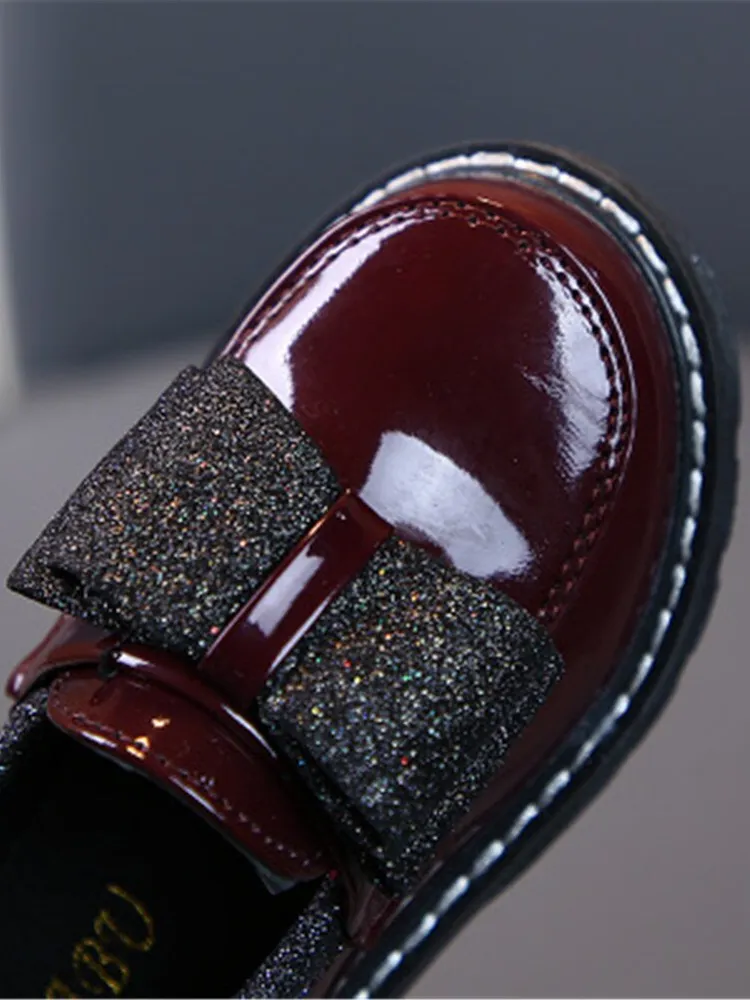 Sparkle Bow Patent Vegan Leather Loafers By Liv and Mia