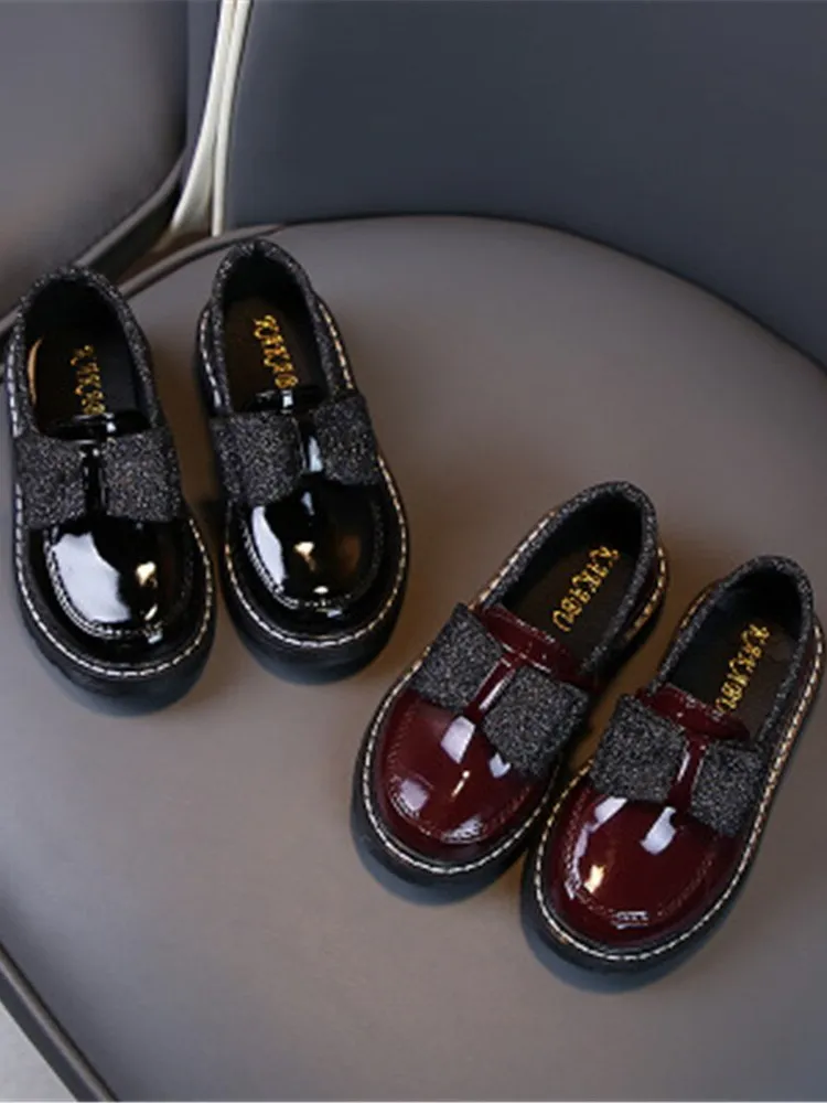 Sparkle Bow Patent Vegan Leather Loafers By Liv and Mia