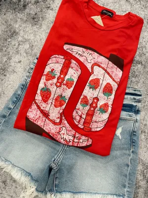Strawberry Cowboy Boots Graphic Tee