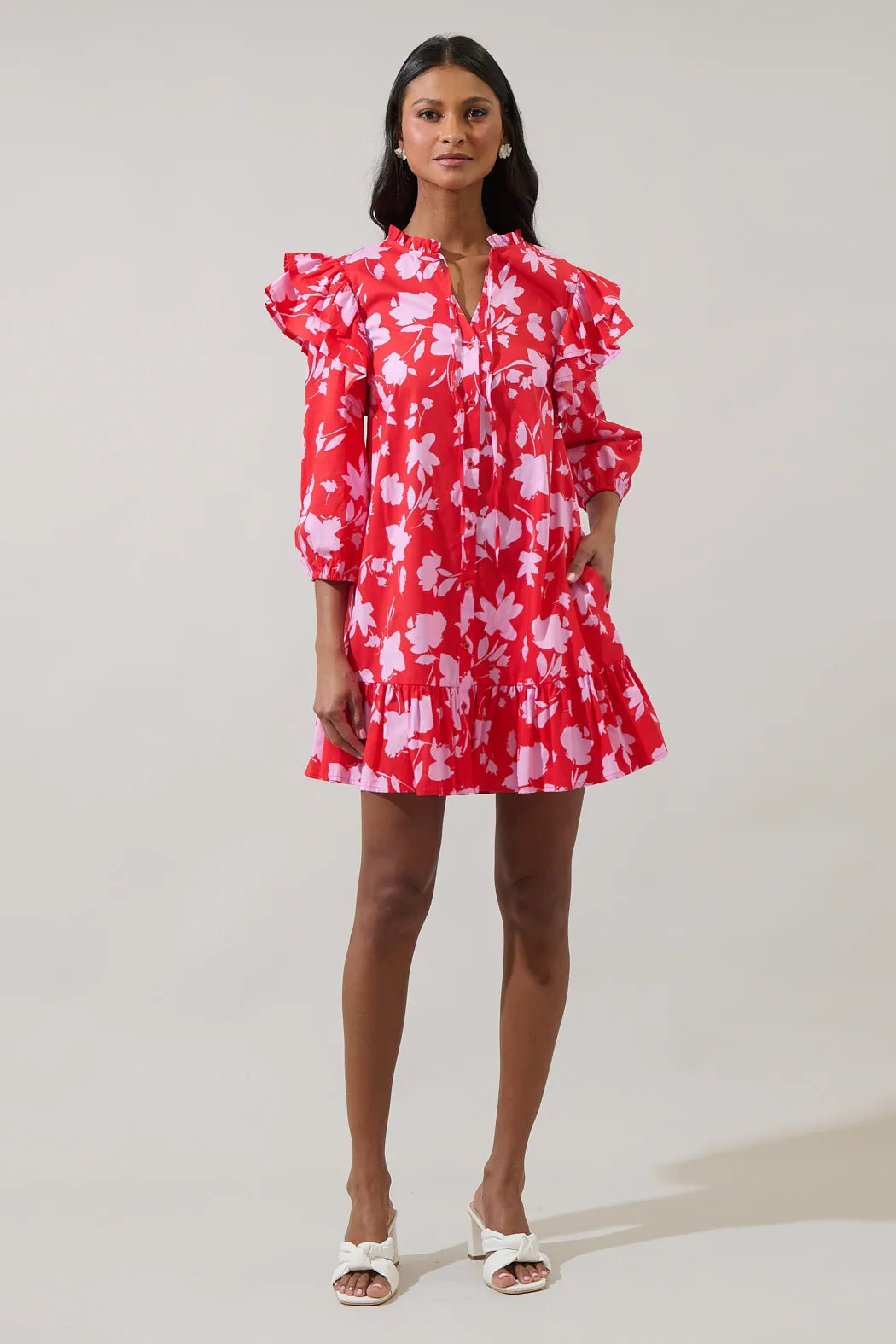 Sunset Floral Sammy Ruffle Drop Waist Dress
