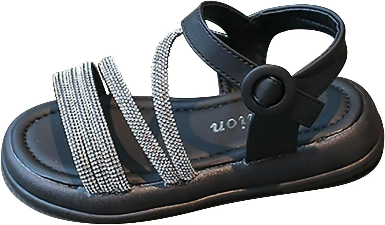 Toddler Girl Sandals Size 9 Boho Big Kids Open Toe Summer Flats Dress Shoes With Glitter Strap