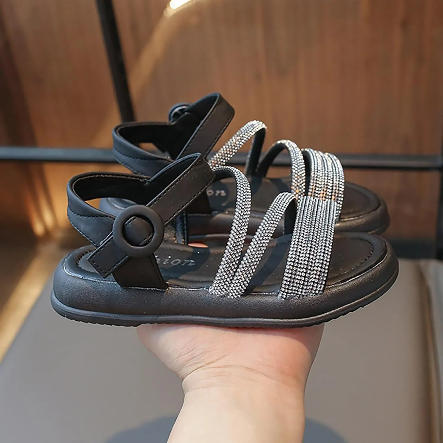 Toddler Girl Sandals Size 9 Boho Big Kids Open Toe Summer Flats Dress Shoes With Glitter Strap