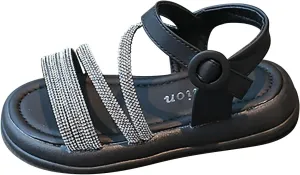 Toddler Girl Sandals Size 9 Boho Big Kids Open Toe Summer Flats Dress Shoes With Glitter Strap