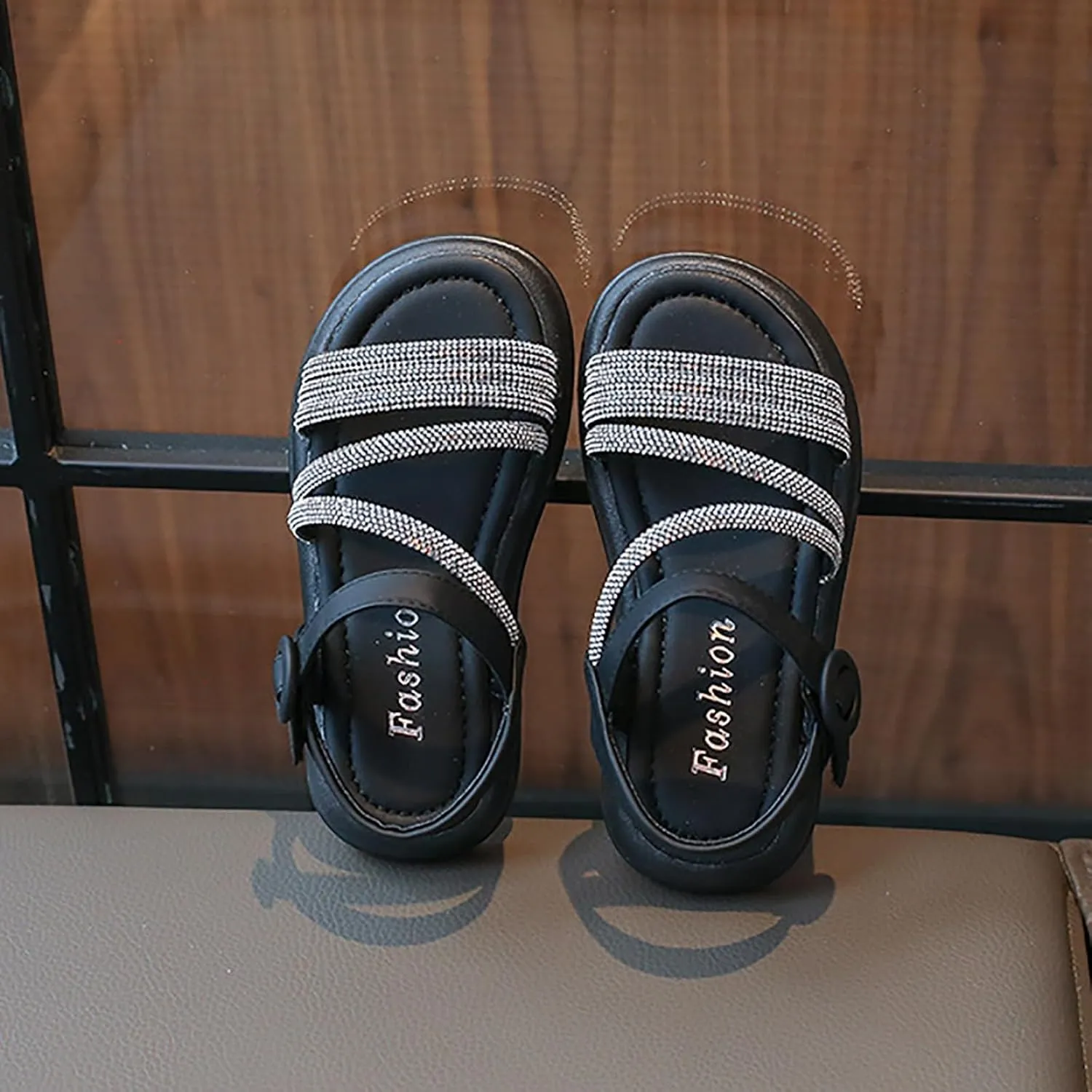 Toddler Girl Sandals Size 9 Boho Big Kids Open Toe Summer Flats Dress Shoes With Glitter Strap