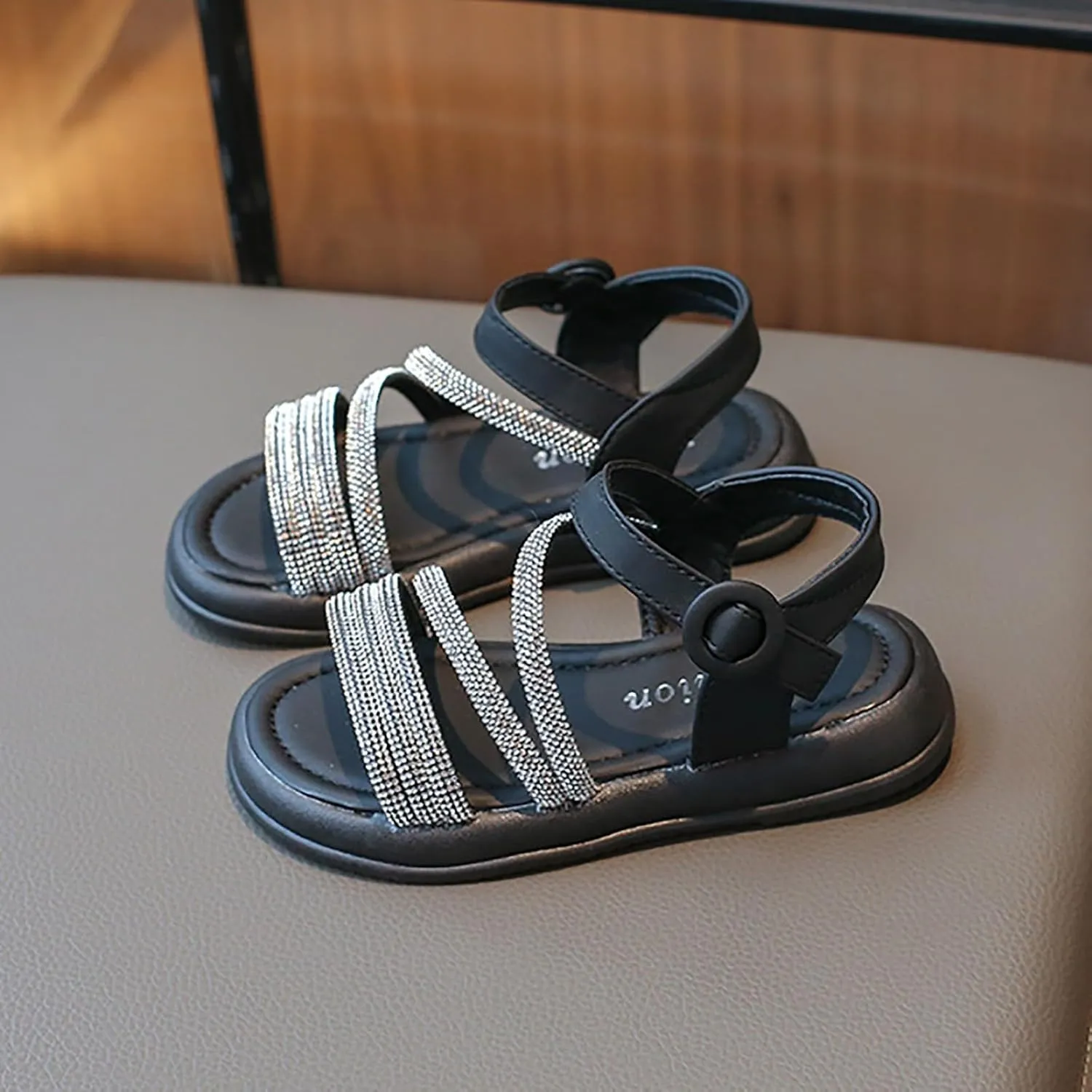 Toddler Girl Sandals Size 9 Boho Big Kids Open Toe Summer Flats Dress Shoes With Glitter Strap