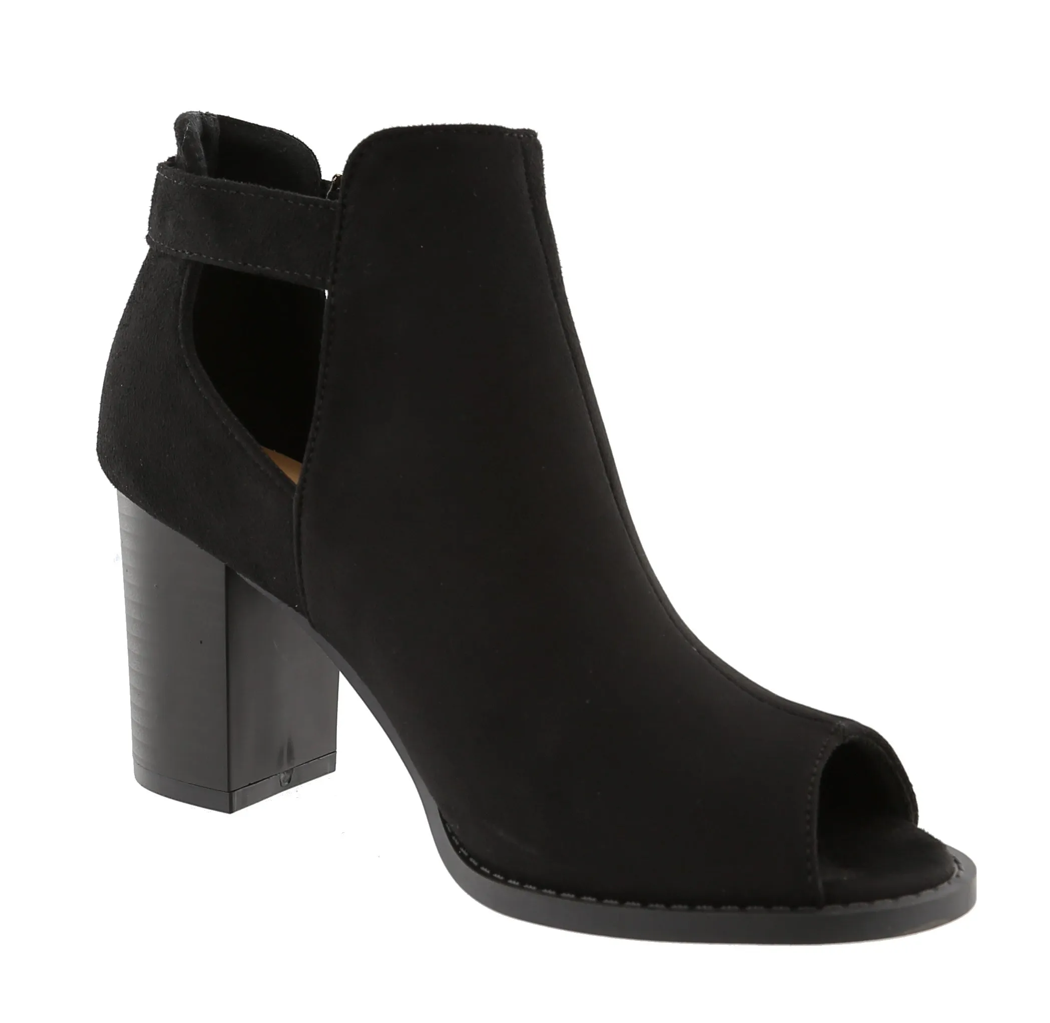 Top Moda Women's Peep Toe Cut Out Chunky Stacked Block Heel Ankle Bootie
