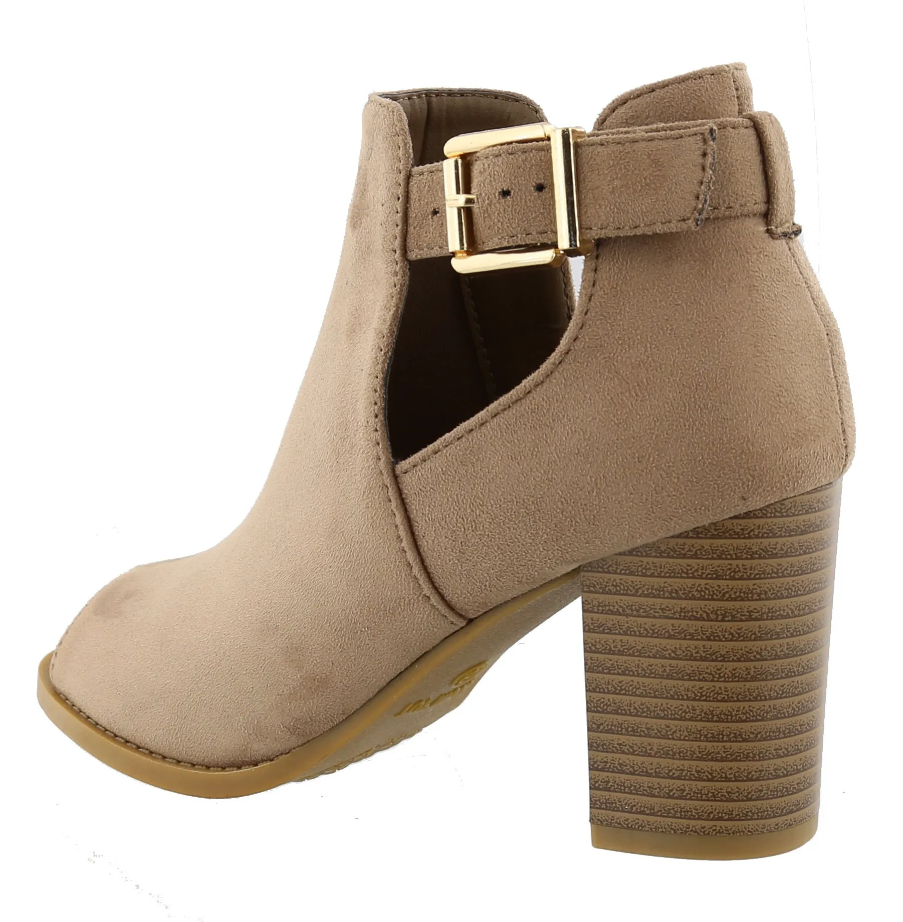 Top Moda Women's Peep Toe Cut Out Chunky Stacked Block Heel Ankle Bootie