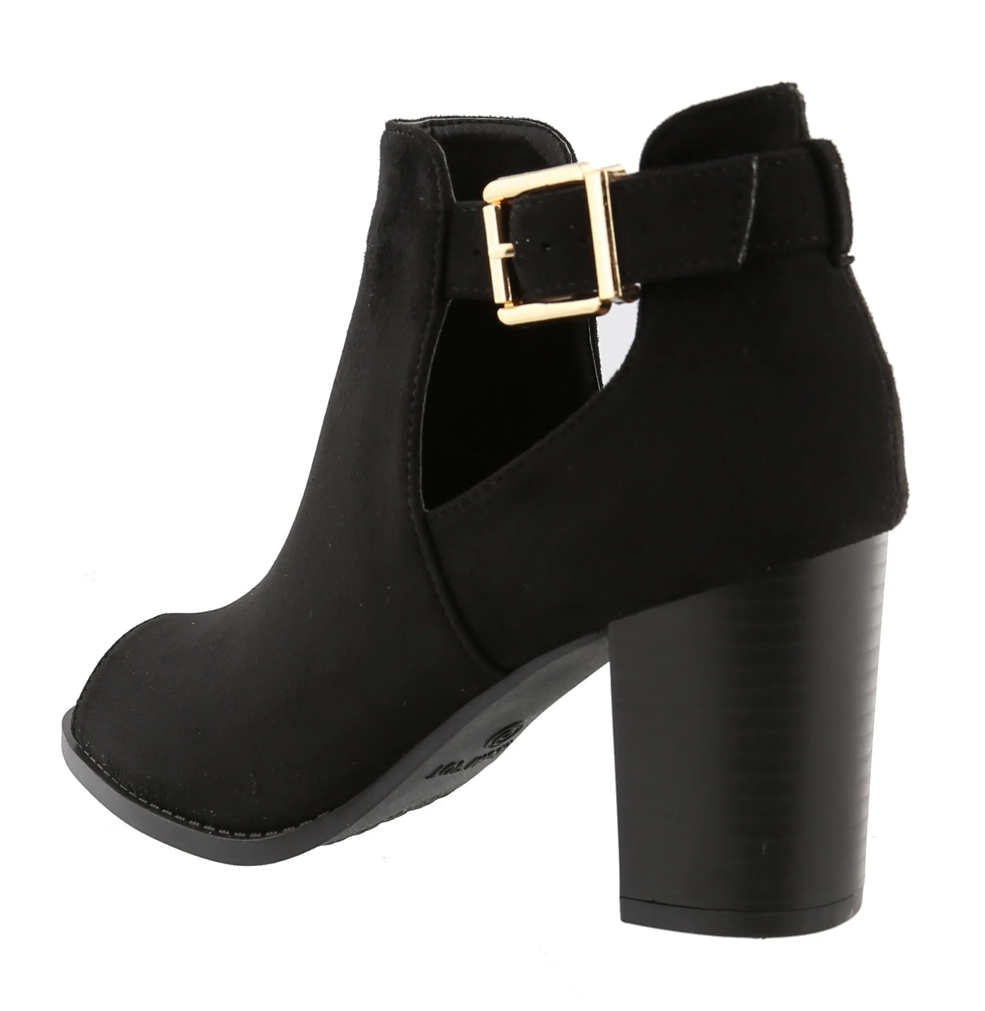 Top Moda Women's Peep Toe Cut Out Chunky Stacked Block Heel Ankle Bootie