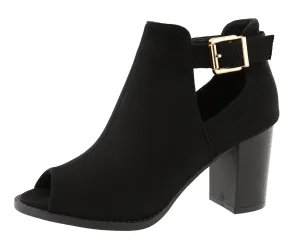 Top Moda Women's Peep Toe Cut Out Chunky Stacked Block Heel Ankle Bootie