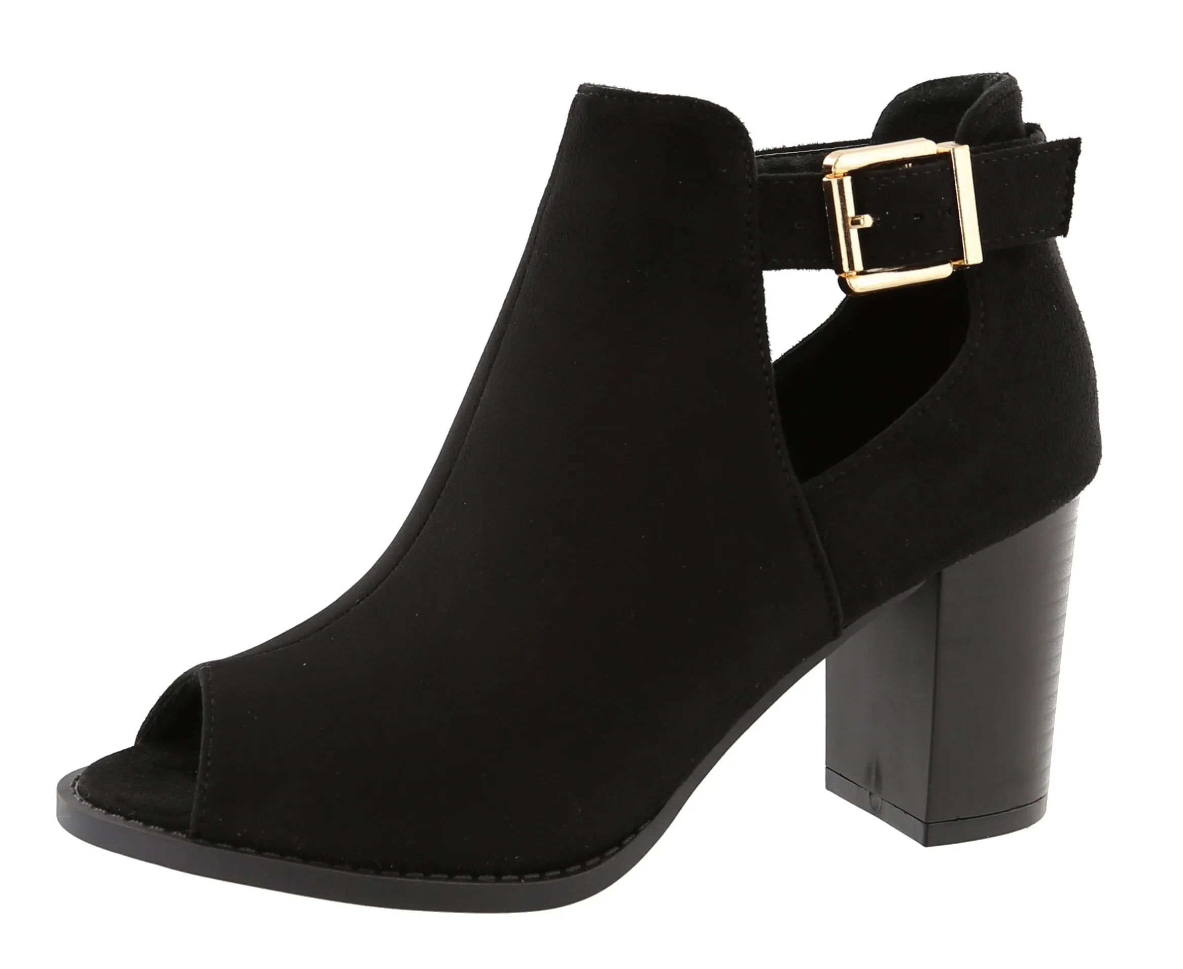 Top Moda Women's Peep Toe Cut Out Chunky Stacked Block Heel Ankle Bootie