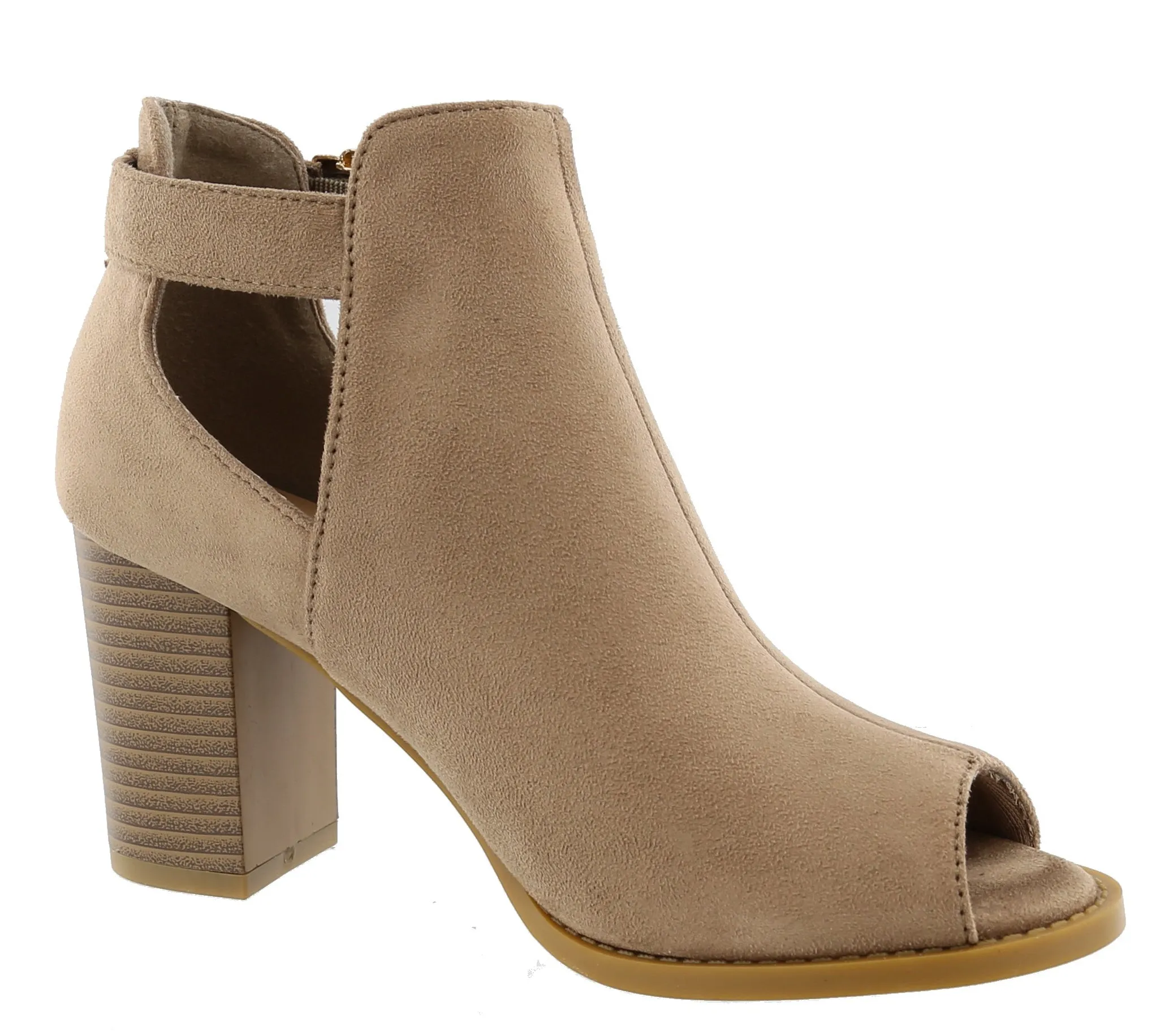 Top Moda Women's Peep Toe Cut Out Chunky Stacked Block Heel Ankle Bootie
