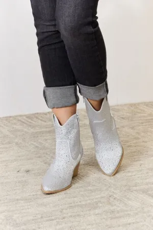 Vegan Leather Rhinestone Ankle Cowgirl Boots