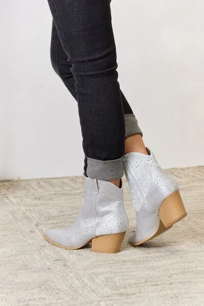 Vegan Leather Rhinestone Ankle Cowgirl Boots