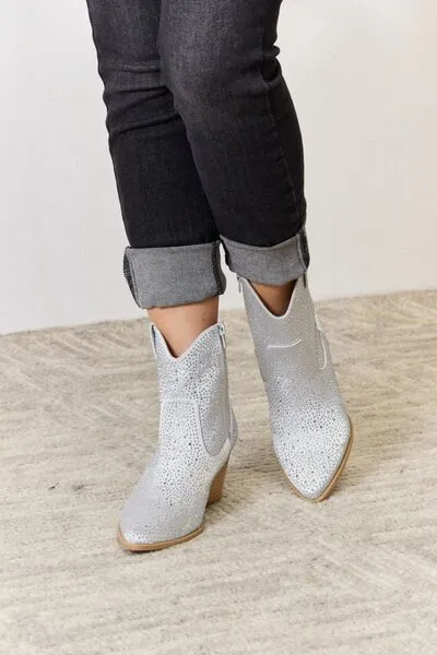 Vegan Leather Rhinestone Ankle Cowgirl Boots