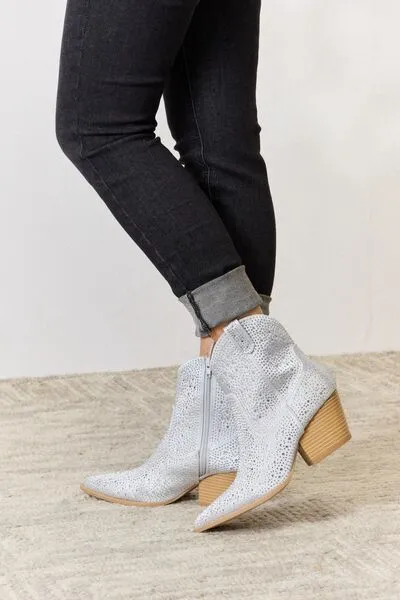 Vegan Leather Rhinestone Ankle Cowgirl Boots
