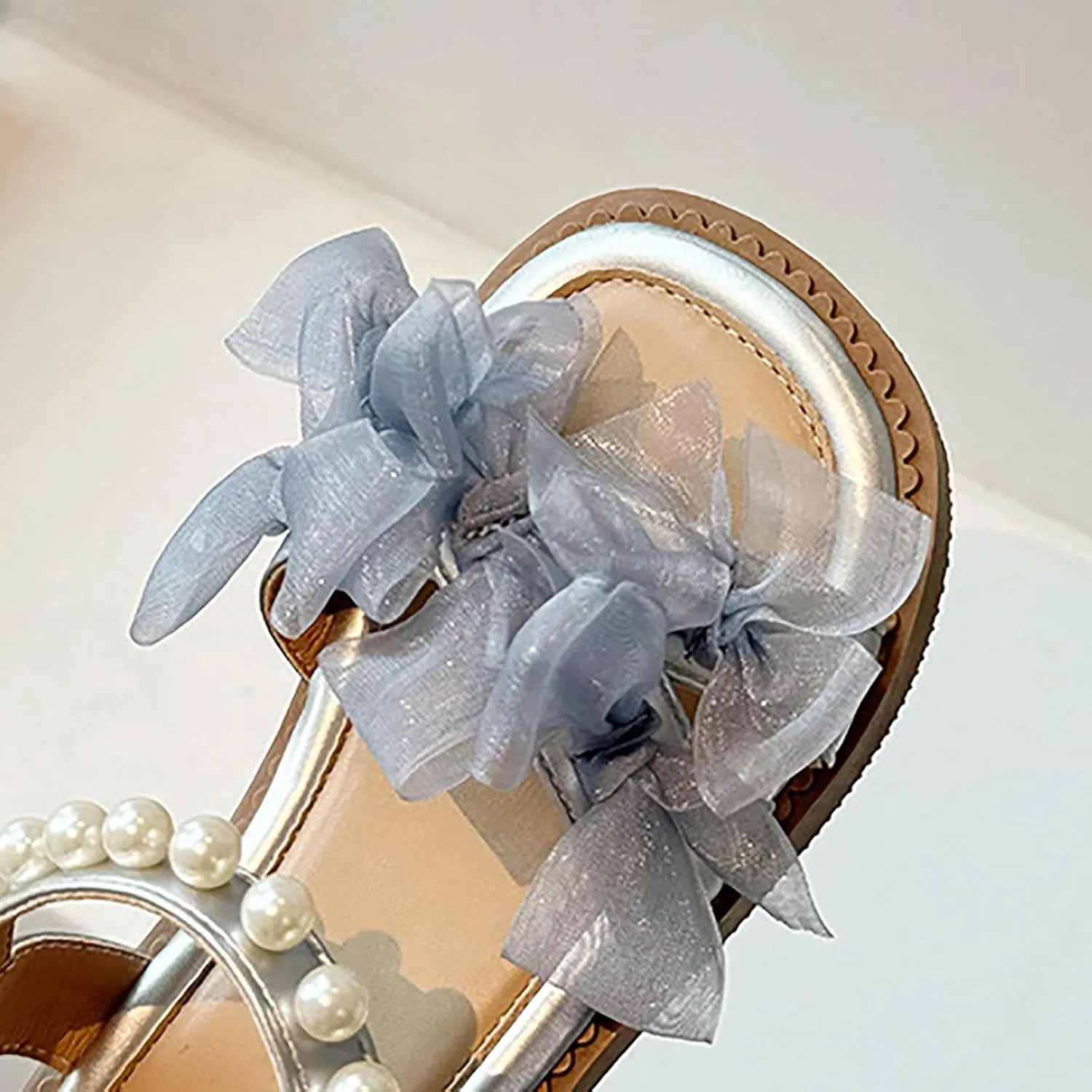 White Dress Sandals For Girls Breathable Open Toe Wedding Flower Sandals With Rubber Sole Summer Bowknot Shoes