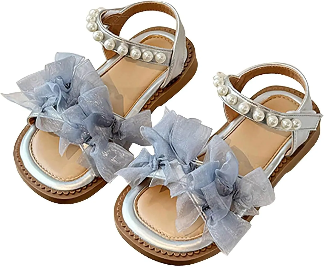 White Dress Sandals For Girls Breathable Open Toe Wedding Flower Sandals With Rubber Sole Summer Bowknot Shoes