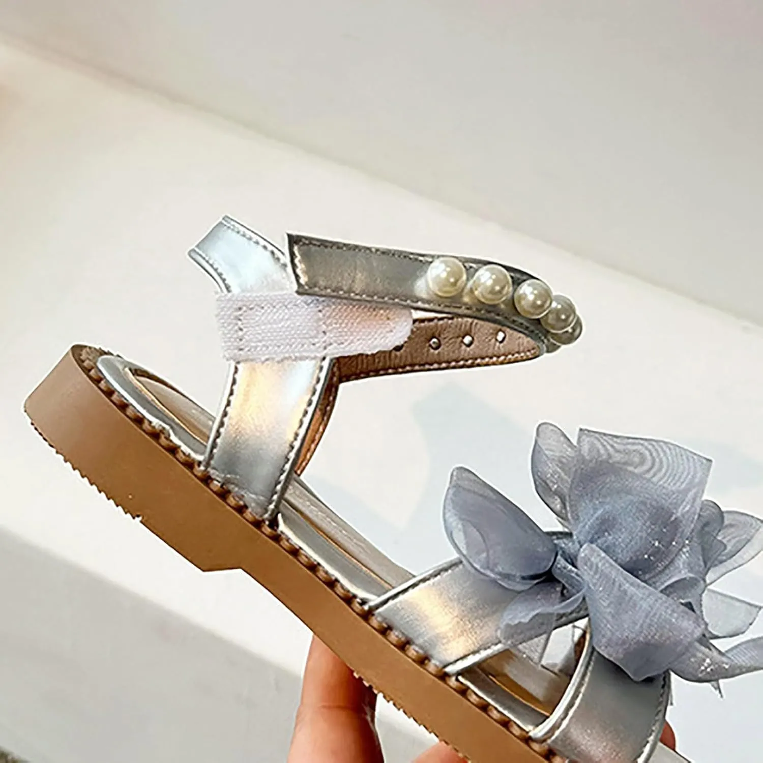 White Dress Sandals For Girls Breathable Open Toe Wedding Flower Sandals With Rubber Sole Summer Bowknot Shoes