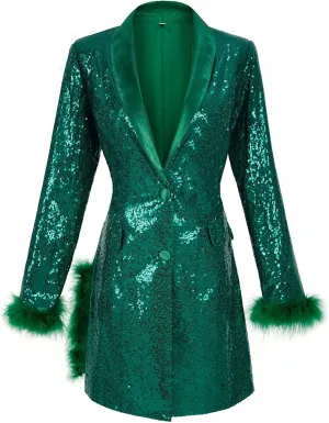Womens 2024 Fashion Sexy Sequin Solid Blazers Deep V Neck Long Sleeve Pockets Cardigans Party Work Commuting Jackets