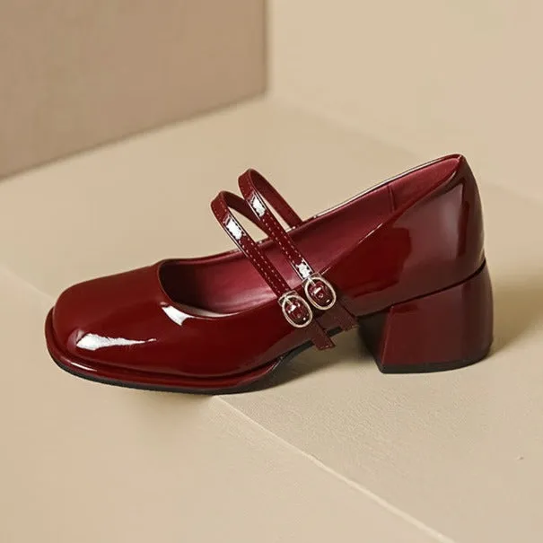 Womens Block Heel Double Buckle Mary Janes Pumps Dress Shoes