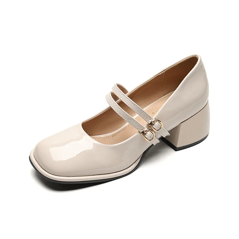 Womens Block Heel Double Buckle Mary Janes Pumps Dress Shoes