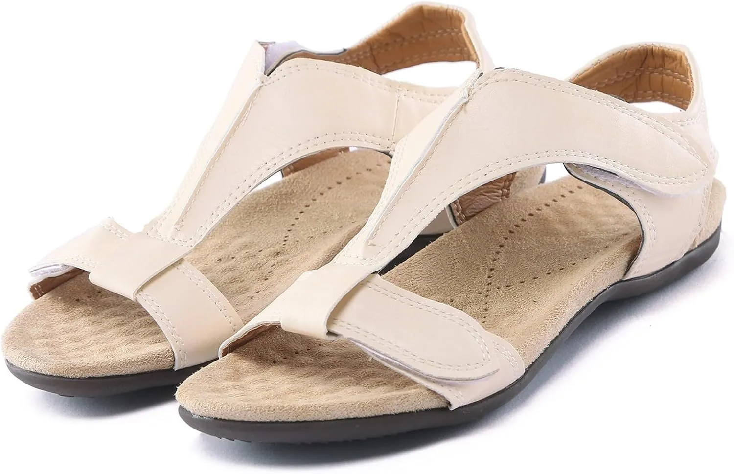 Womens Orthotic Sandals with Arch Support T-Strap Orthopedic Flat Sandals Comfortable Summer Shoes Slip On Adjustable Flat Slippers Open Toe Sandal Summer Beach Shoes