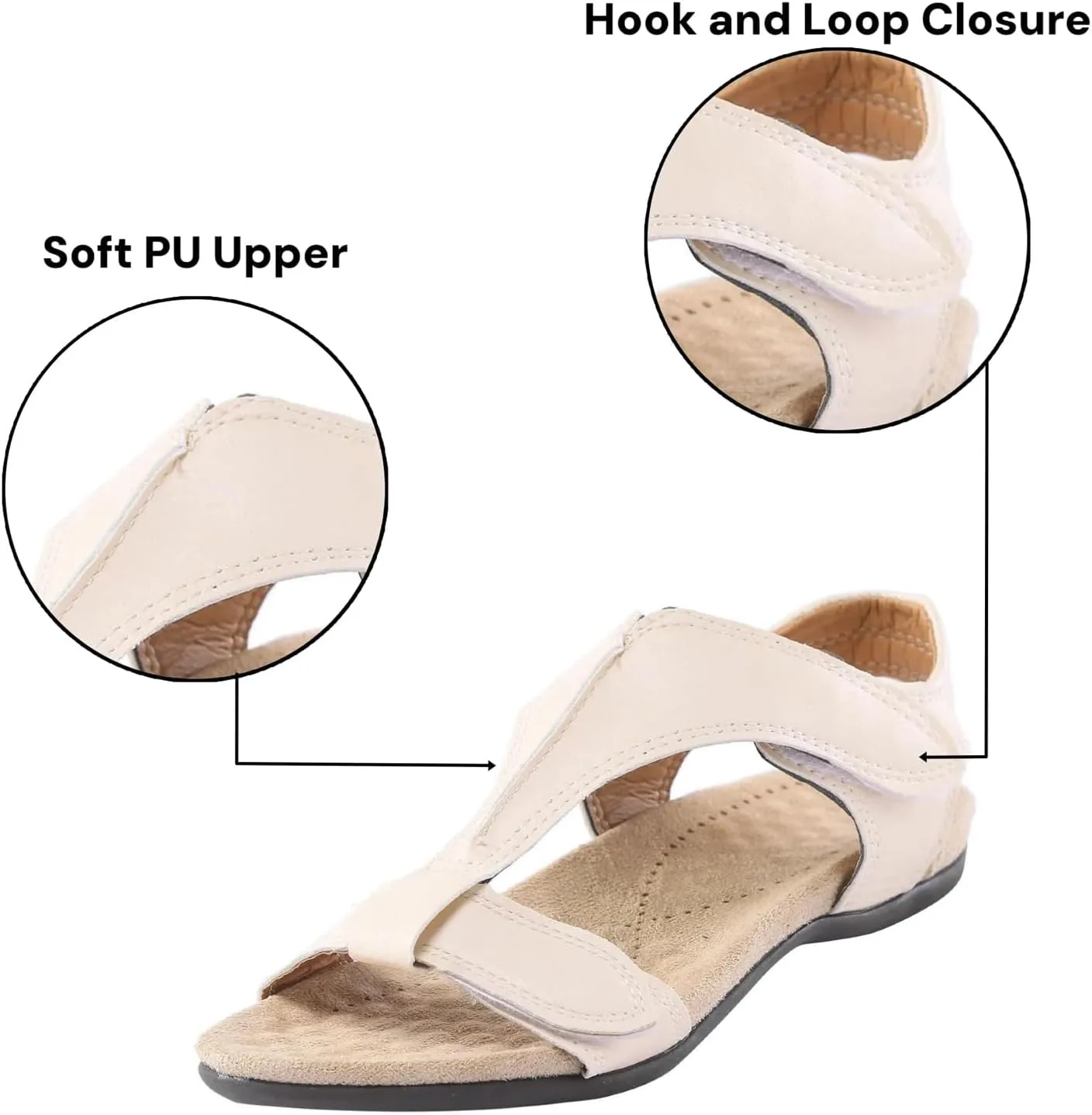 Womens Orthotic Sandals with Arch Support T-Strap Orthopedic Flat Sandals Comfortable Summer Shoes Slip On Adjustable Flat Slippers Open Toe Sandal Summer Beach Shoes