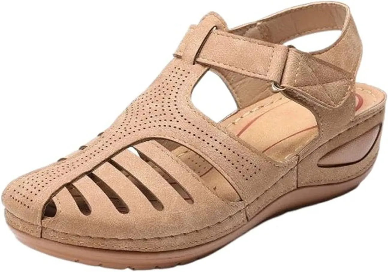 Womens Wedge Sandals Summer Closed Toe Platform Dressy Orthopedic Wedge Casual Bohemia Gladiator Wedge Shoes Comfort Ankle Strap Slip On Platform Sandals