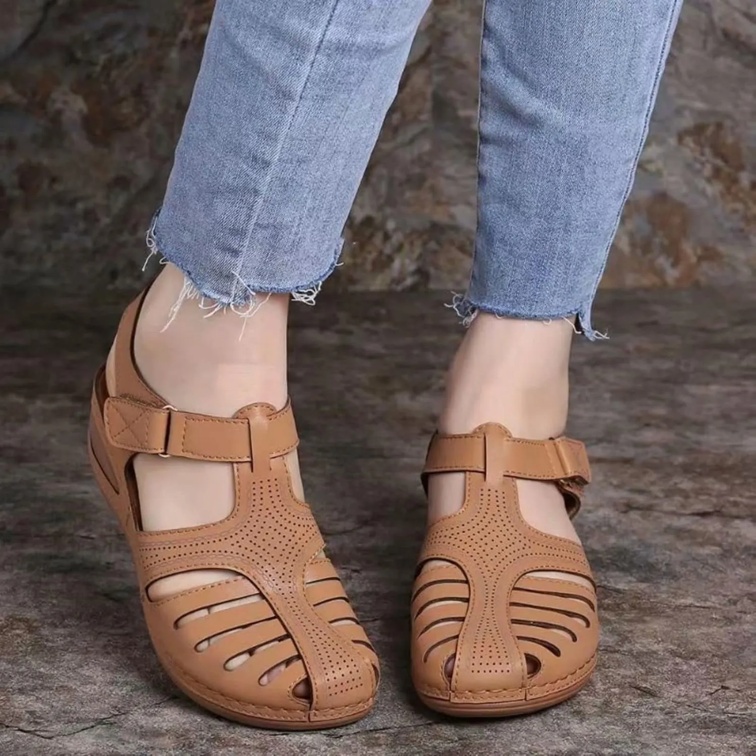 Womens Wedge Sandals Summer Closed Toe Platform Dressy Orthopedic Wedge Casual Bohemia Gladiator Wedge Shoes Comfort Ankle Strap Slip On Platform Sandals