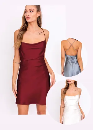 xback satiny cowl slip dress