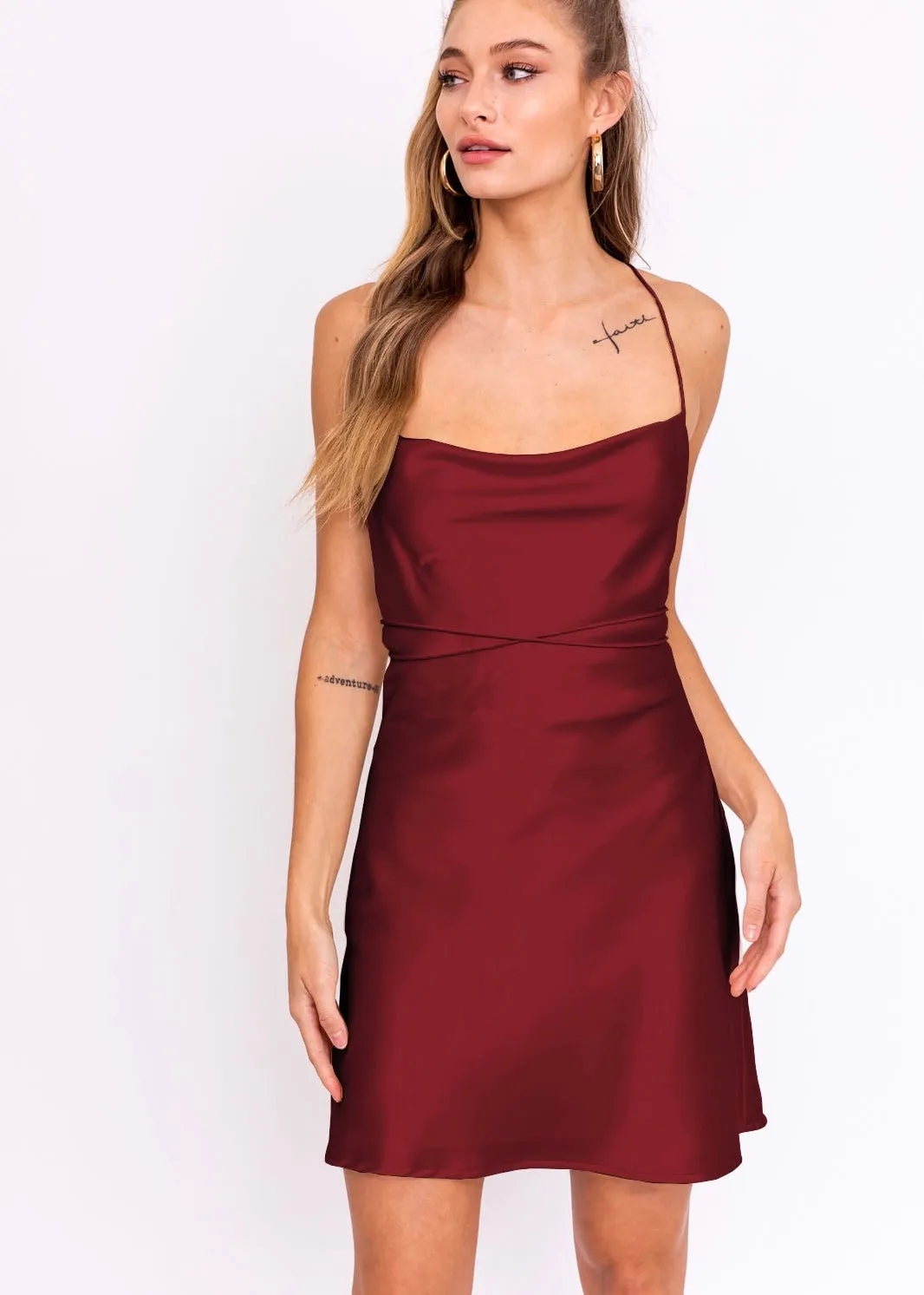 xback satiny cowl slip dress